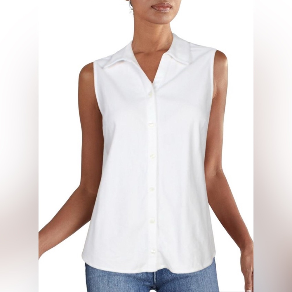 Charter Club White Sleeveless Button Down Shirt